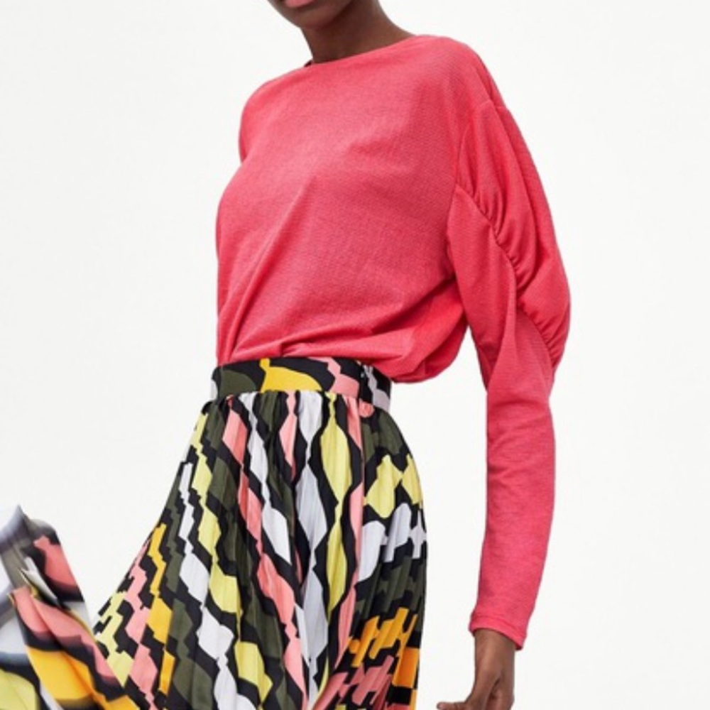 Zara Trafaluc Pink Puffy Sleeve Shirt